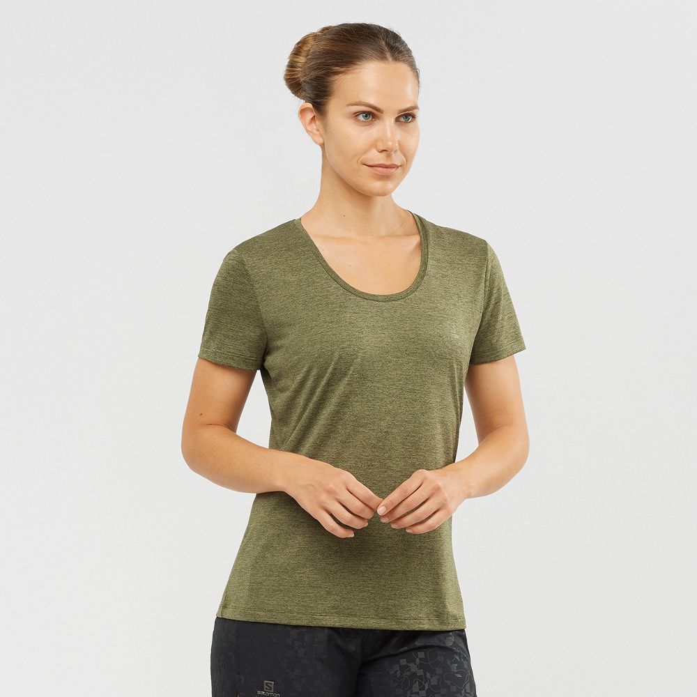 Salomon AGILE - Womens Road Running Short Sleeve T-Shirt - Olive - NZ (21794-VPLU)